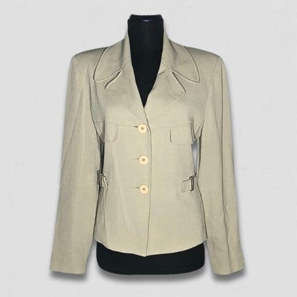 Vintage 80s Garfield & Marks Blazer Large Buttons Faux Front Pockets Beige 6 - Picture 1 of 15
